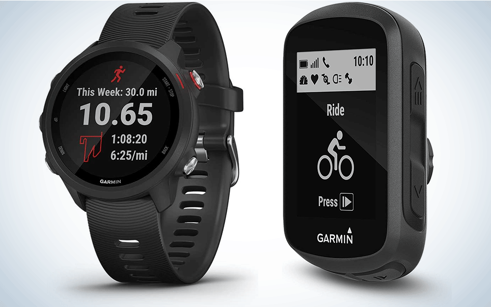 黑色GPS手表和黑色自行车电脑